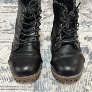 Children's Black Lace-Up Ankle Boots with Rugged Sole